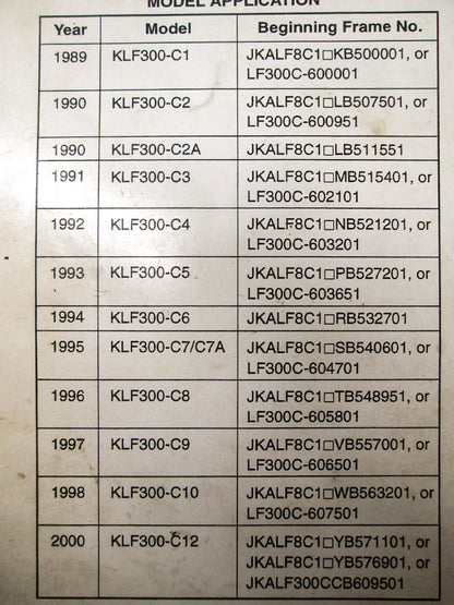 OEM Kawasaki 99924-1117-58 Service Manual Supplement KLF300C