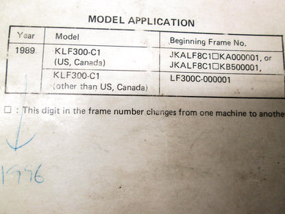 OEM Kawasaki 99924-1117-51 Service Manual Supplement KLF300C