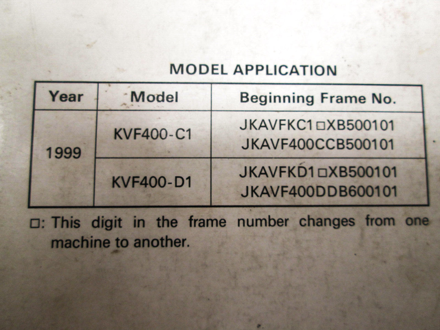 OEM Kawasaki 99924-1243-51 Service Manual Supplement KVF400