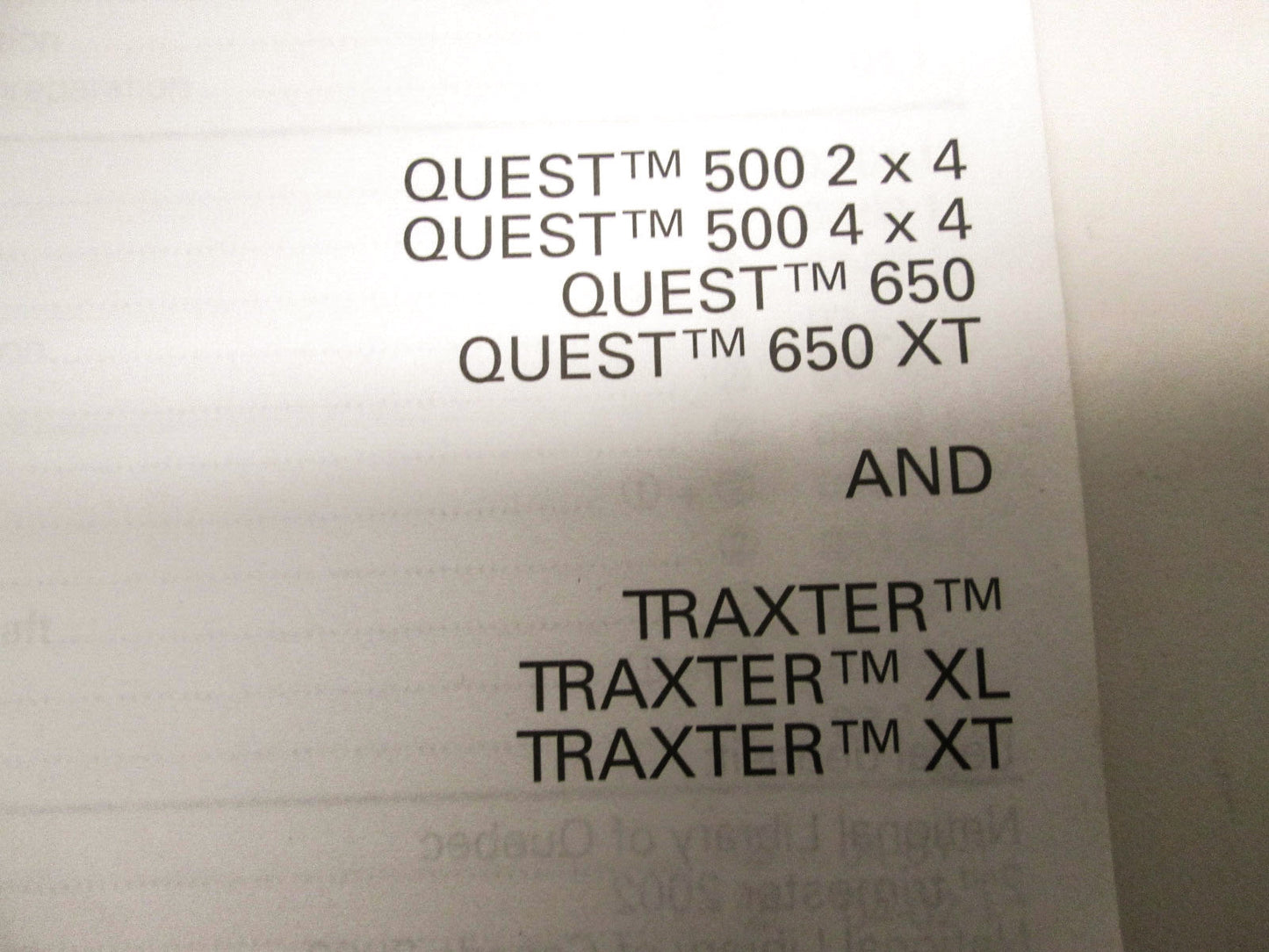 OEM Bombardier 2003 Traxter & Quest Service Manual 704100023