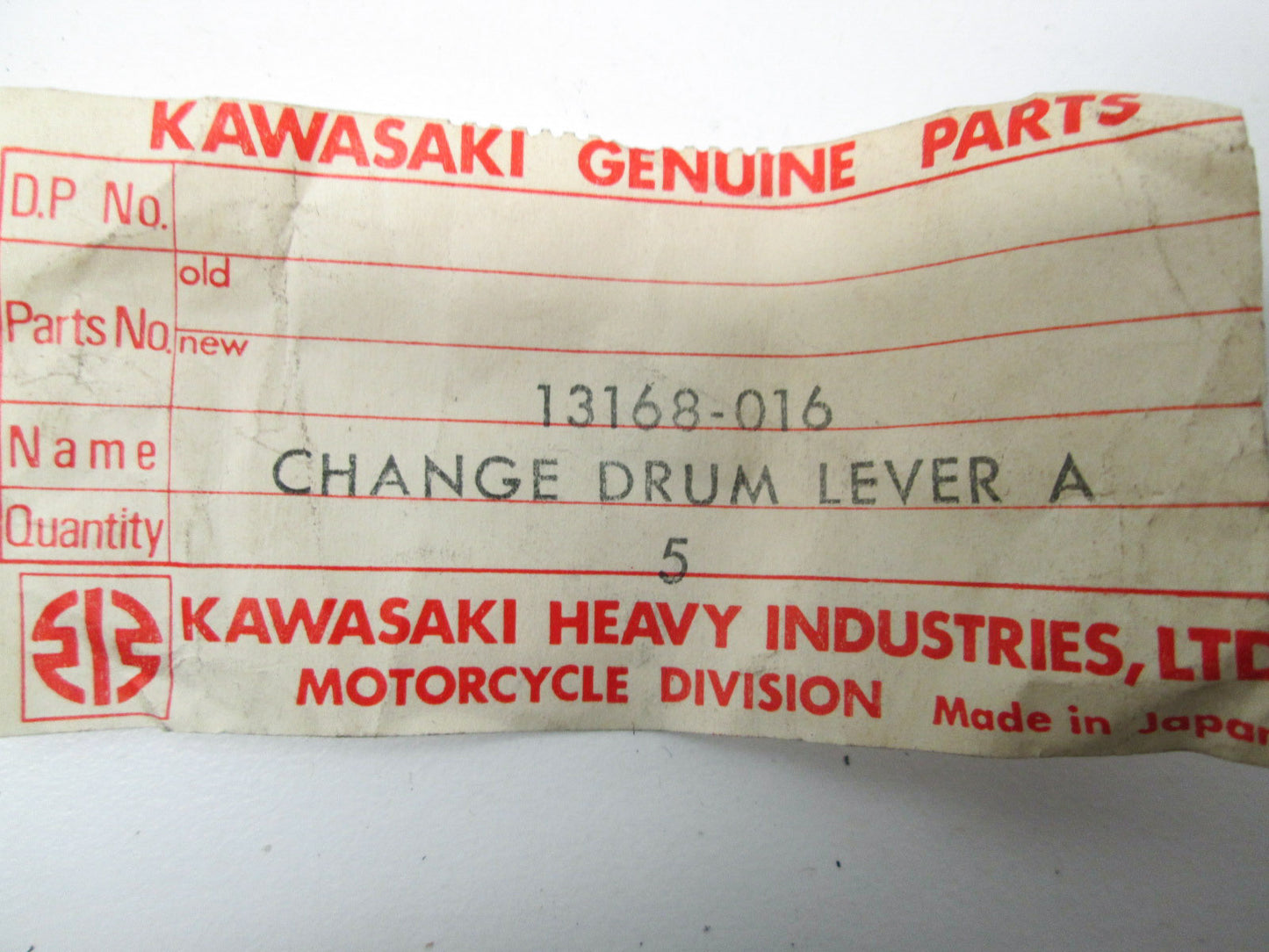 OEM Kawasaki 13168-016 Chane Drum Lever A NOS