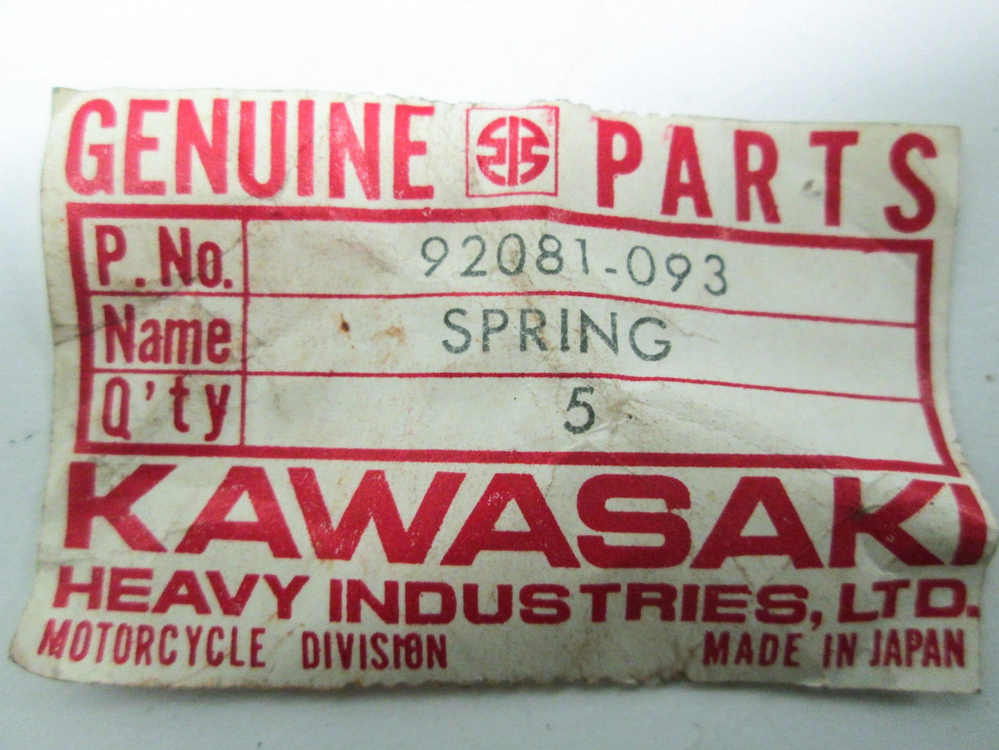 OEM Kawasaki 92081-093 Spring NOS