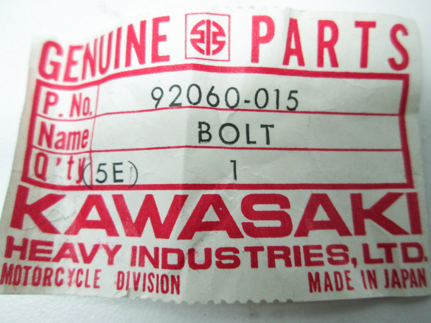 OEM Kawasaki 92060-015 Banjo Bolt NOS