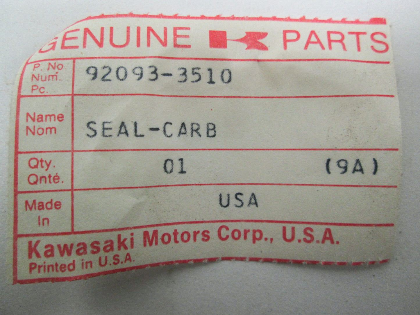 NEW OEM Kawasaki Exhaust Duct Seal 92093-3501 NOS