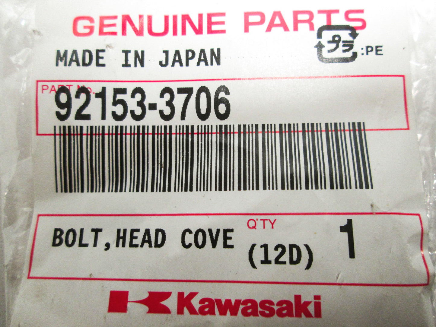OEM Kawasaki 92153-3706 Head Cover Bolt NOS