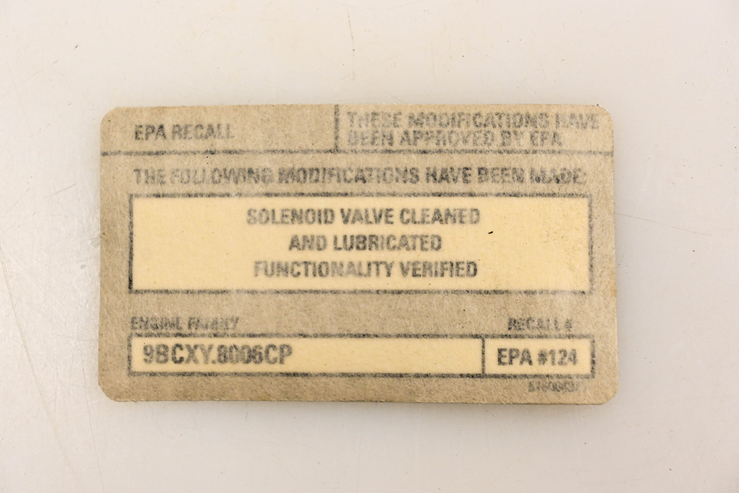 Aftermarket 516004375 EPA Recall Decal NOS