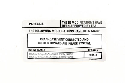 Aftermarket 704902938 EPA Recall Decal NOS