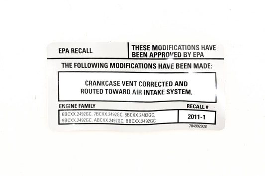 Aftermarket 704902938 EPA Recall Decal NOS