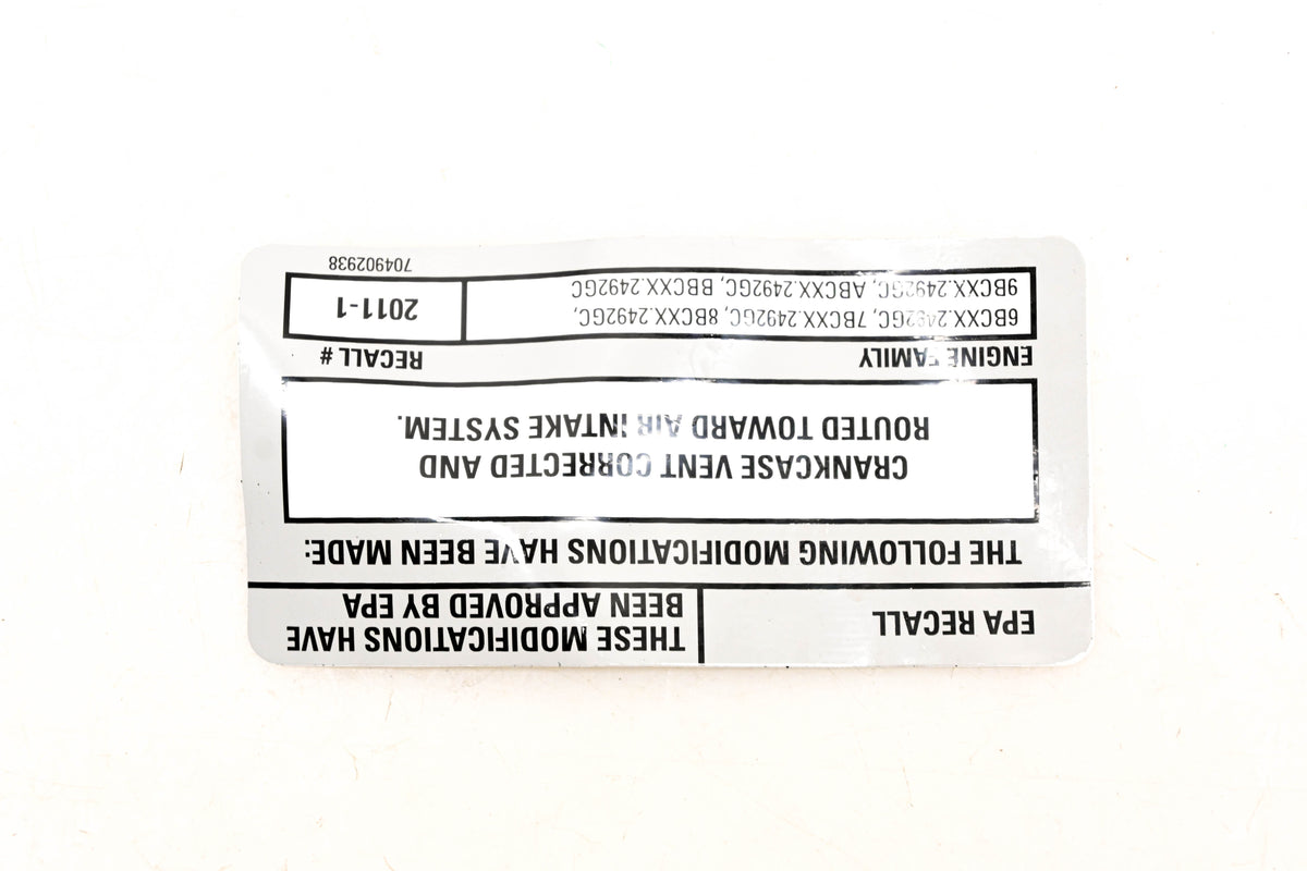 Aftermarket 704902938 EPA Recall Decal NOS