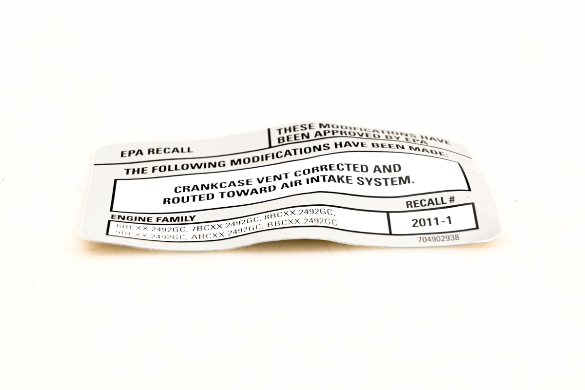 Aftermarket 704902938 EPA Recall Decal NOS