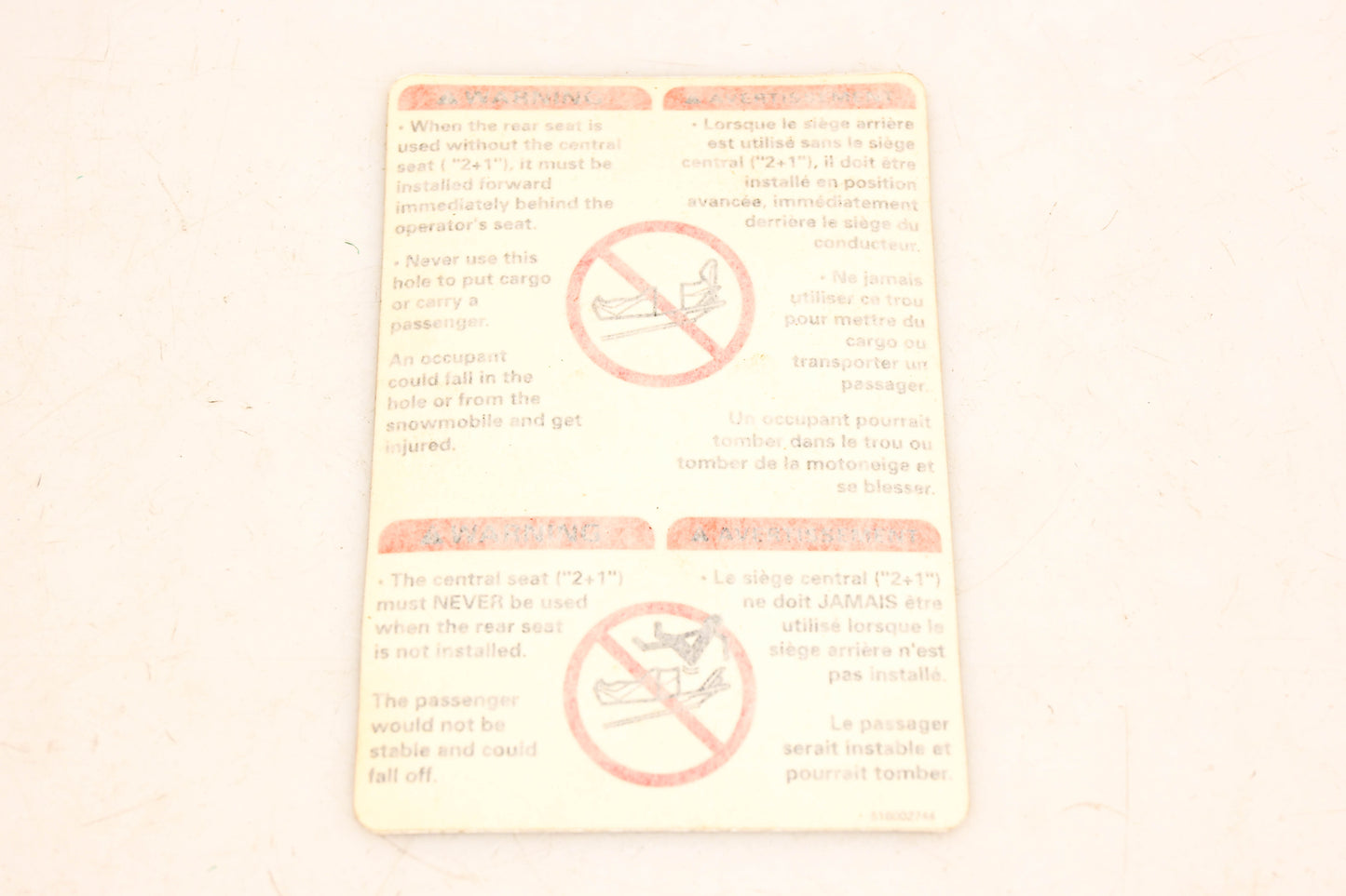 Aftermarket 516002744, 2011-1 Warning Decal NOS