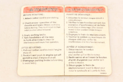 Aftermarket 516003024 Starting Warning Decal NOS