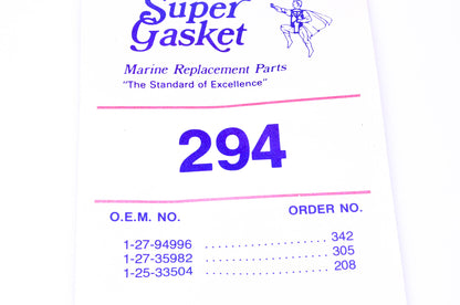 Super Gasket 1-27-94996, 1-27-35982, 1-25-33504 Gasket Kit #294 NOS