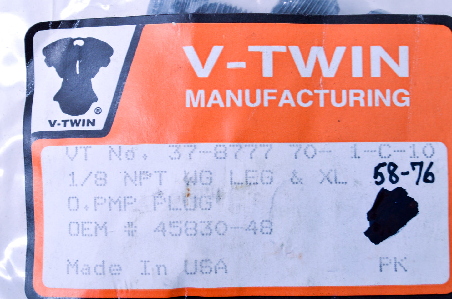 V-Twin 37-8777, 45830-48 Drain Plug 1/8 Harley FLH XL XLH 1949-1990 Qty 10 NOS