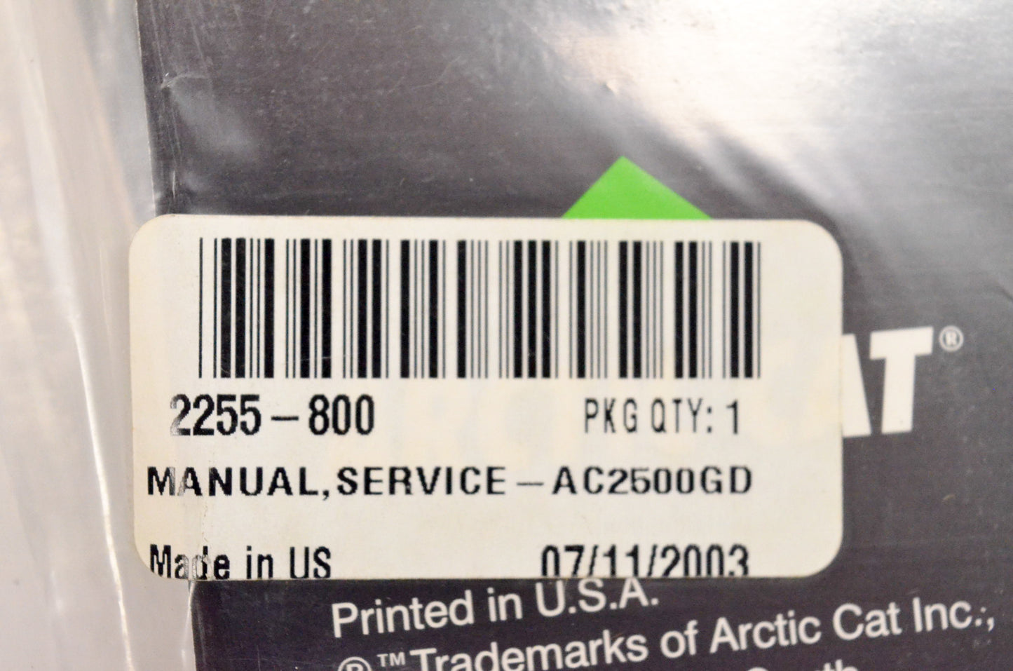 New OEM Arctic Cat 2255-800 AC2500GD Service Manual NOS