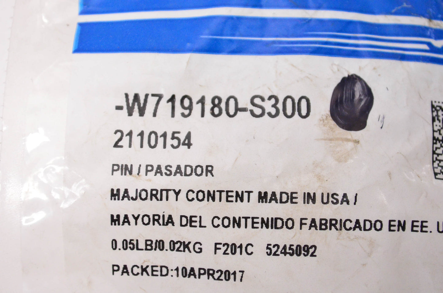 New OEM Ford W719180S300 Plastic Pin NOS