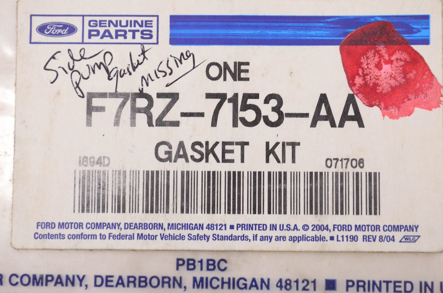 New OEM Ford F7RZ7153AA Incomplete Gasket Kit NOS