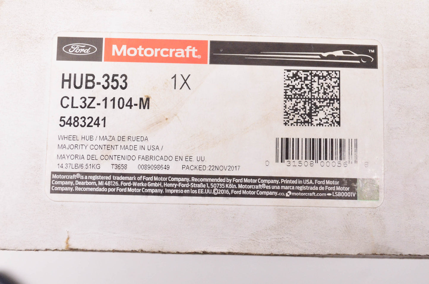 OEM Ford HUB-353, CL3Z1104M Wheel Bearing & Hub Assembly