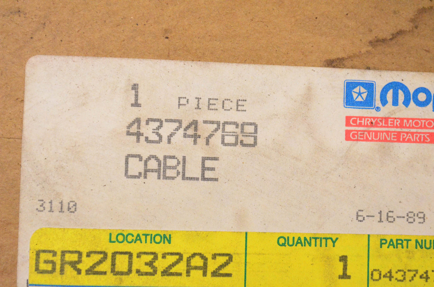 Mopar 4374769 Speed Control Cable NOS