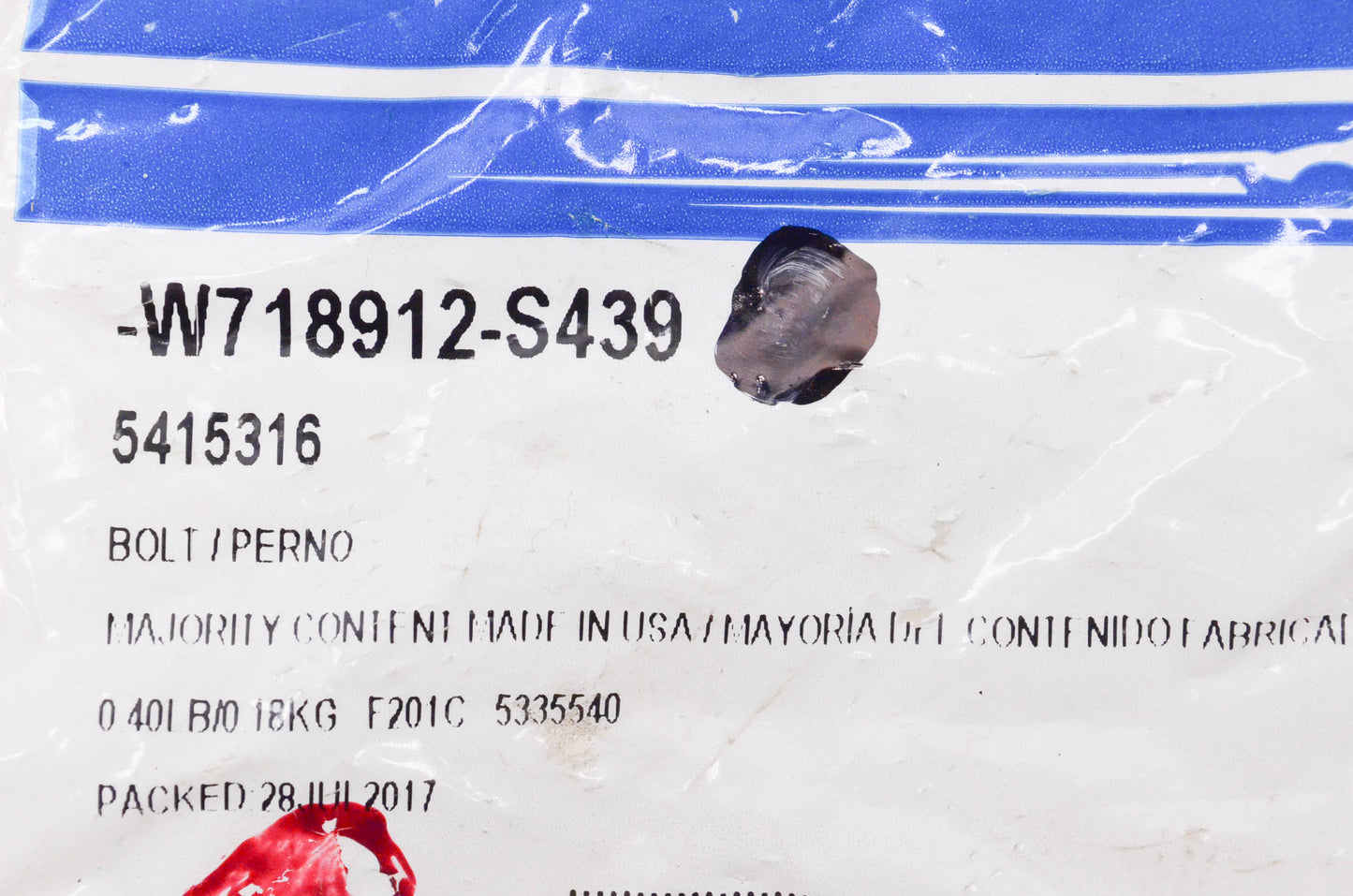 New OEM Ford W718912S439, 5415316 Fuel Tank Bracket Bolt NOS