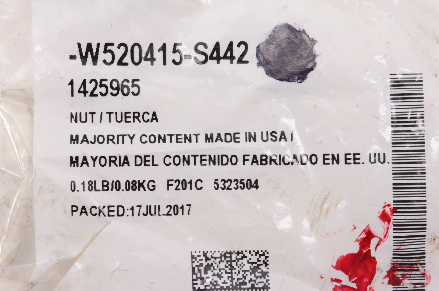 New OEM Ford W520415S442 Transmission Mount Nut NOS