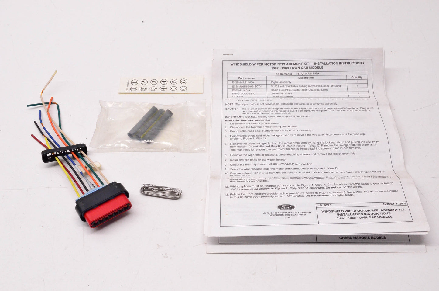 New OEM Ford WT-5691, F4PZ14A411B Windshield Wiper Wiring Harness NOS