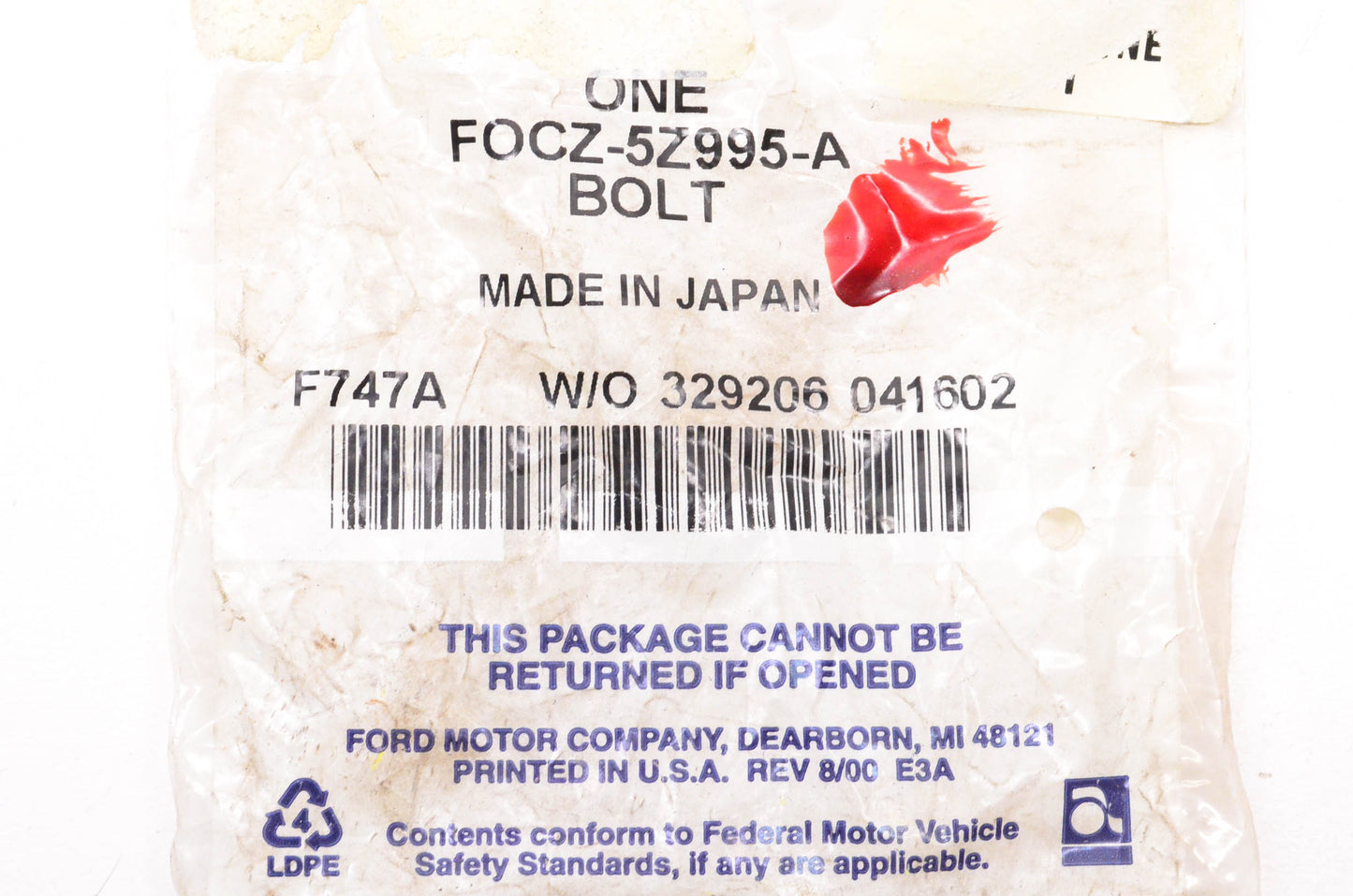 New OEM Ford FOCZ-5Z995-A Bolt NOS