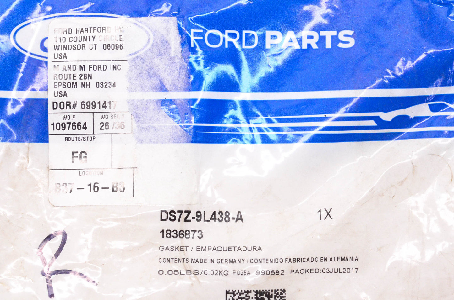 New OEM Ford DS7Z-9L438-A Inter-Cooler Gasket NOS