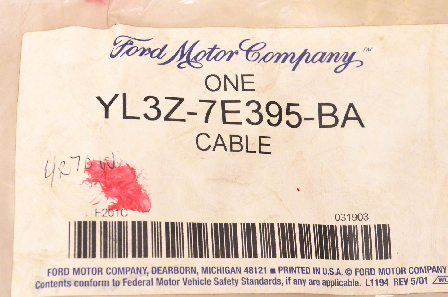 New OEM Ford YL3Z-7E395-BA Gear Shifter Cable NOS