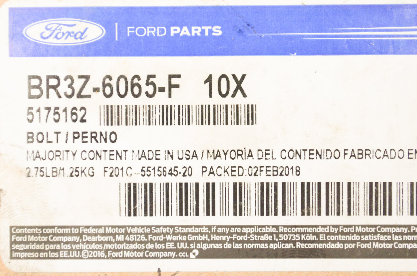 New OEM Ford BR3Z6065F Engine Cylinder Head Bolt NOS