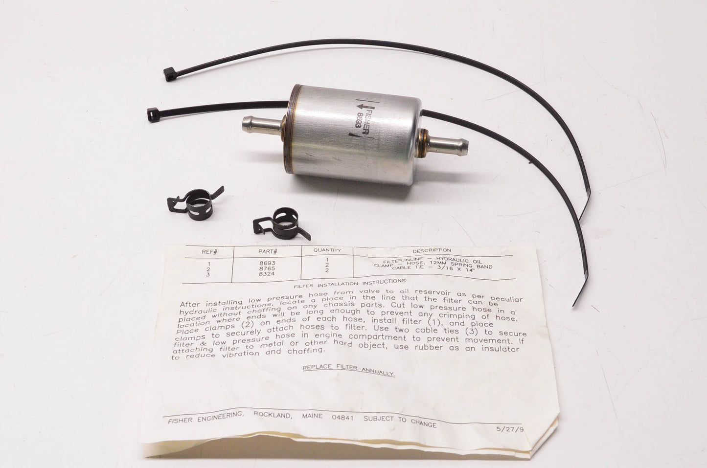 Fisher 8764 Hydraulic Inline Filter Kit NOS