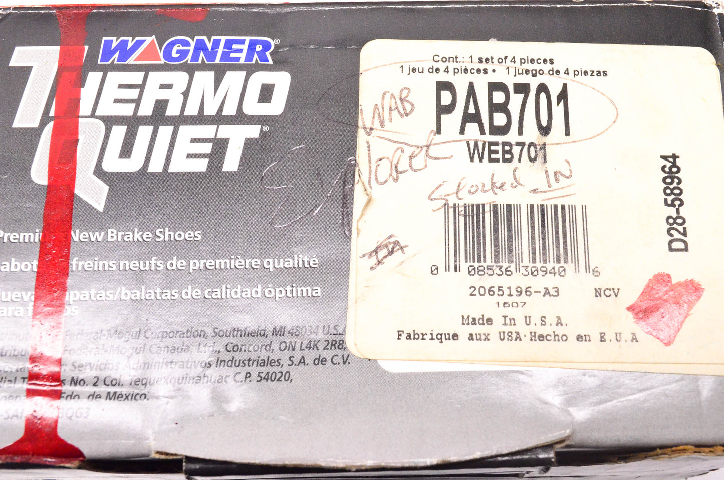 Wagner PAB701 Parking Brake Shoes NOS