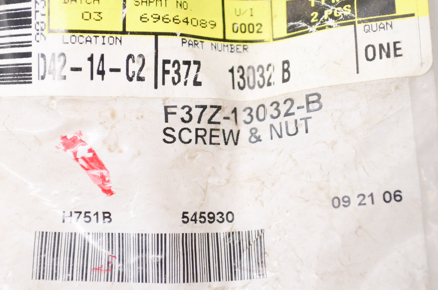 New OEM Ford F37Z13032B Adjustment Screw & Nut NOS