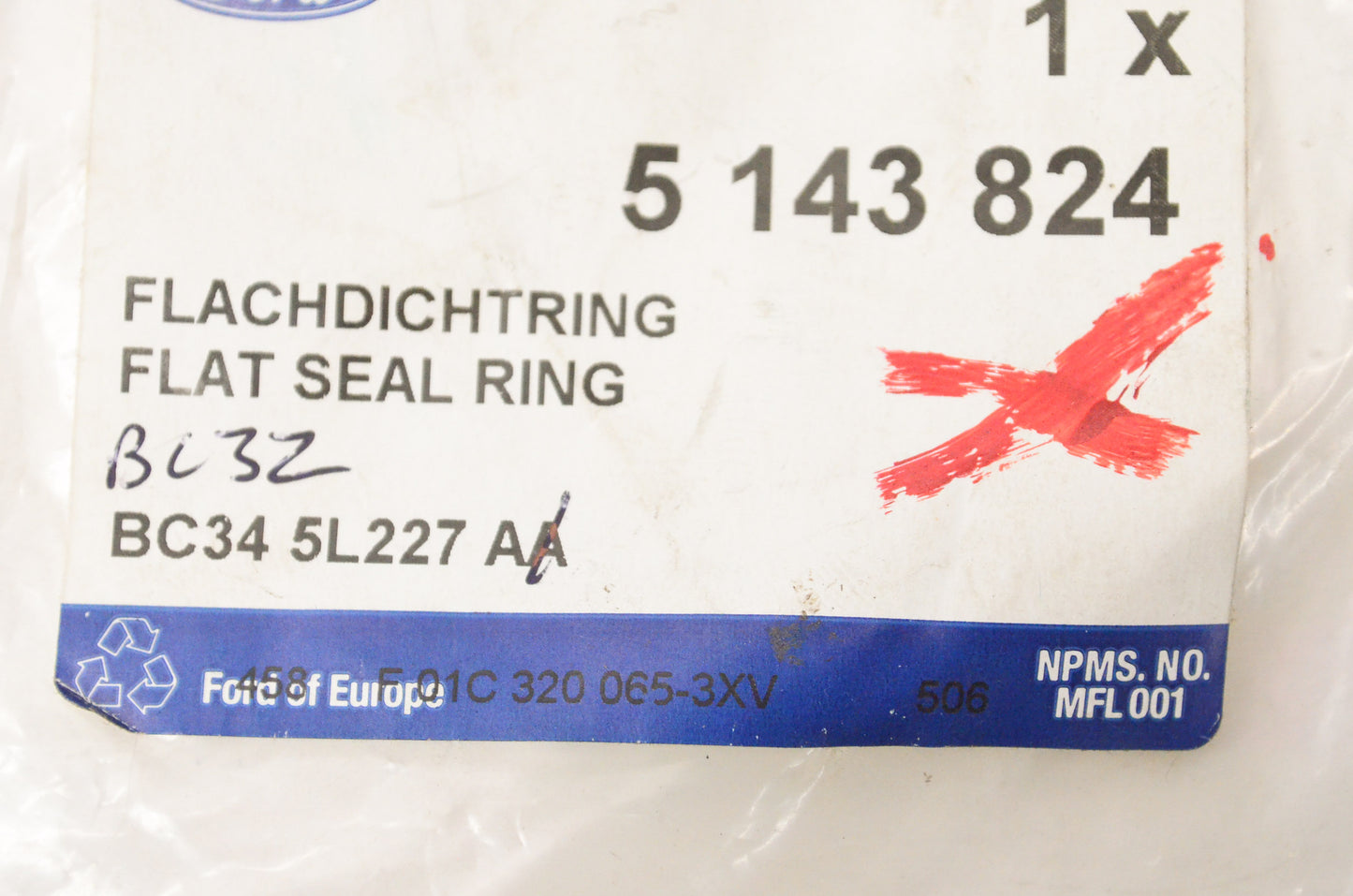 New OEM Ford BC345L227AA, BC3Z5L227A Flat Seal Ring Hardware Kit NOS
