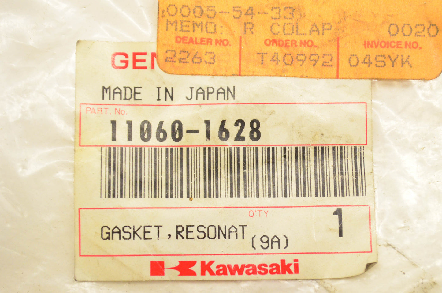New OEM Kawasaki 11060-1628 Resonator Cover Gasket NOS