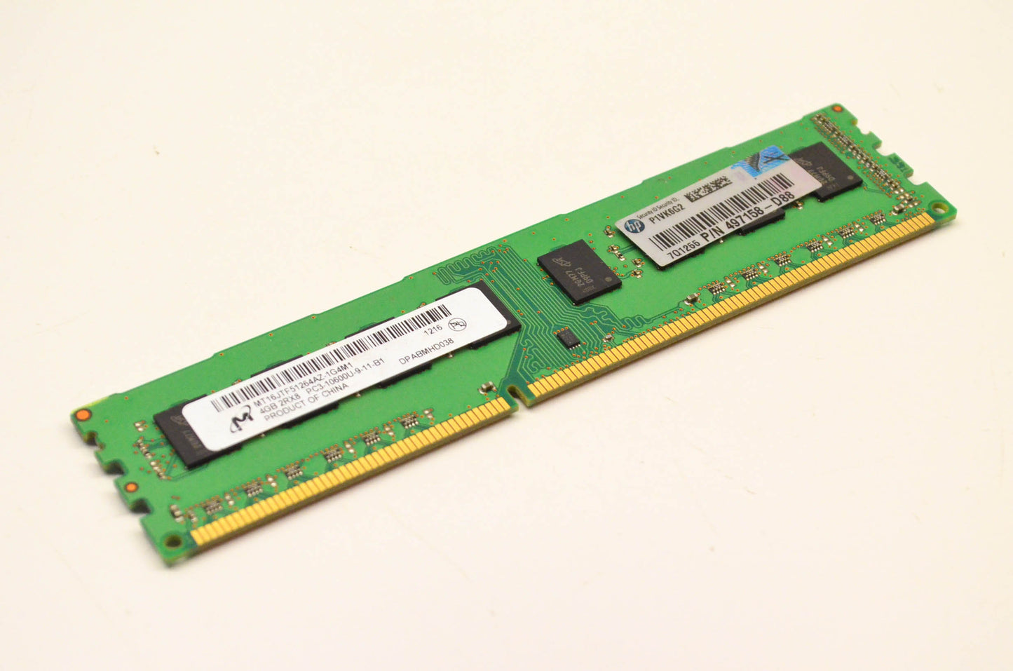 HP 497158-D88, MT16JTF51264AZ-1G4M1 DDR3 4GB DIMM 2RX8 PC3-10600
