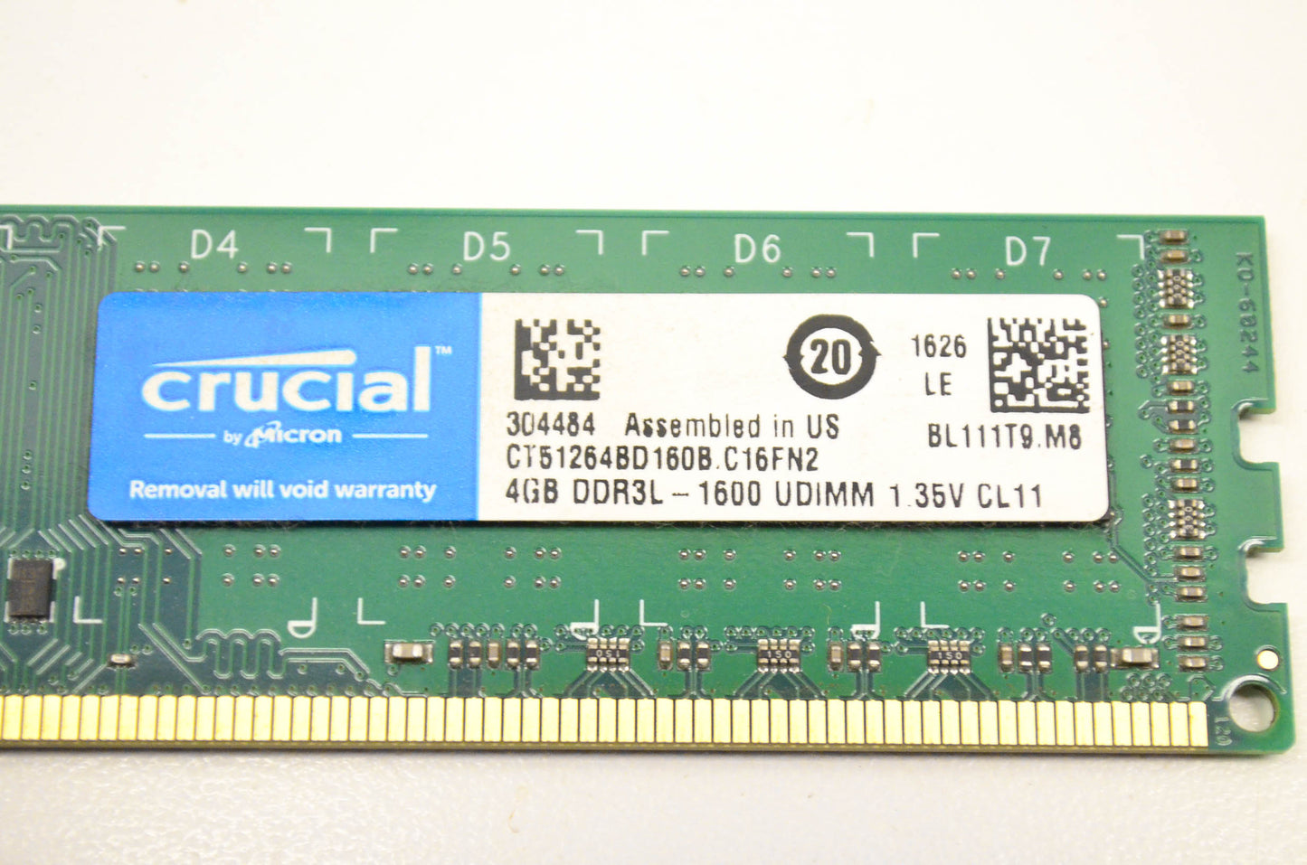 Crucial CT51264BD160B, BL111T9.M8 4GB RAM DDR3L - 1600 UDIMM 1.35volt CL11