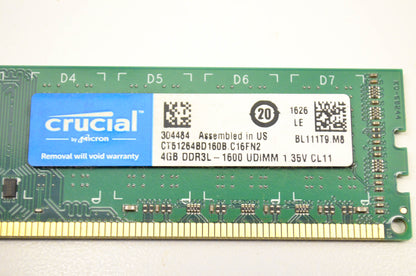 Crucial CT51264BD160B, BL111T9.M8 4GB RAM DDR3L - 1600 UDIMM 1.35volt CL11