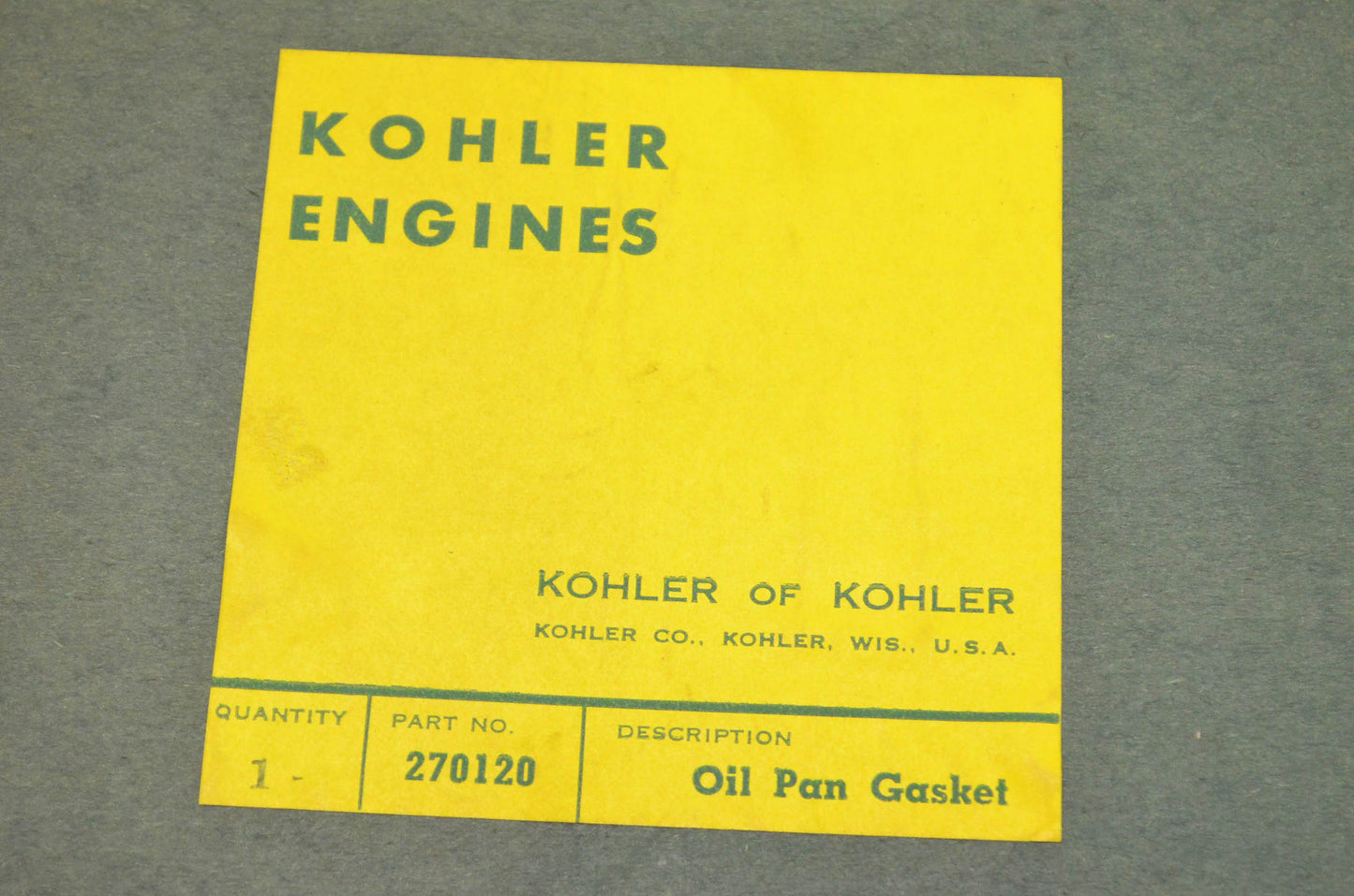 Kohler 270120 Oil Pan Gasket NOS