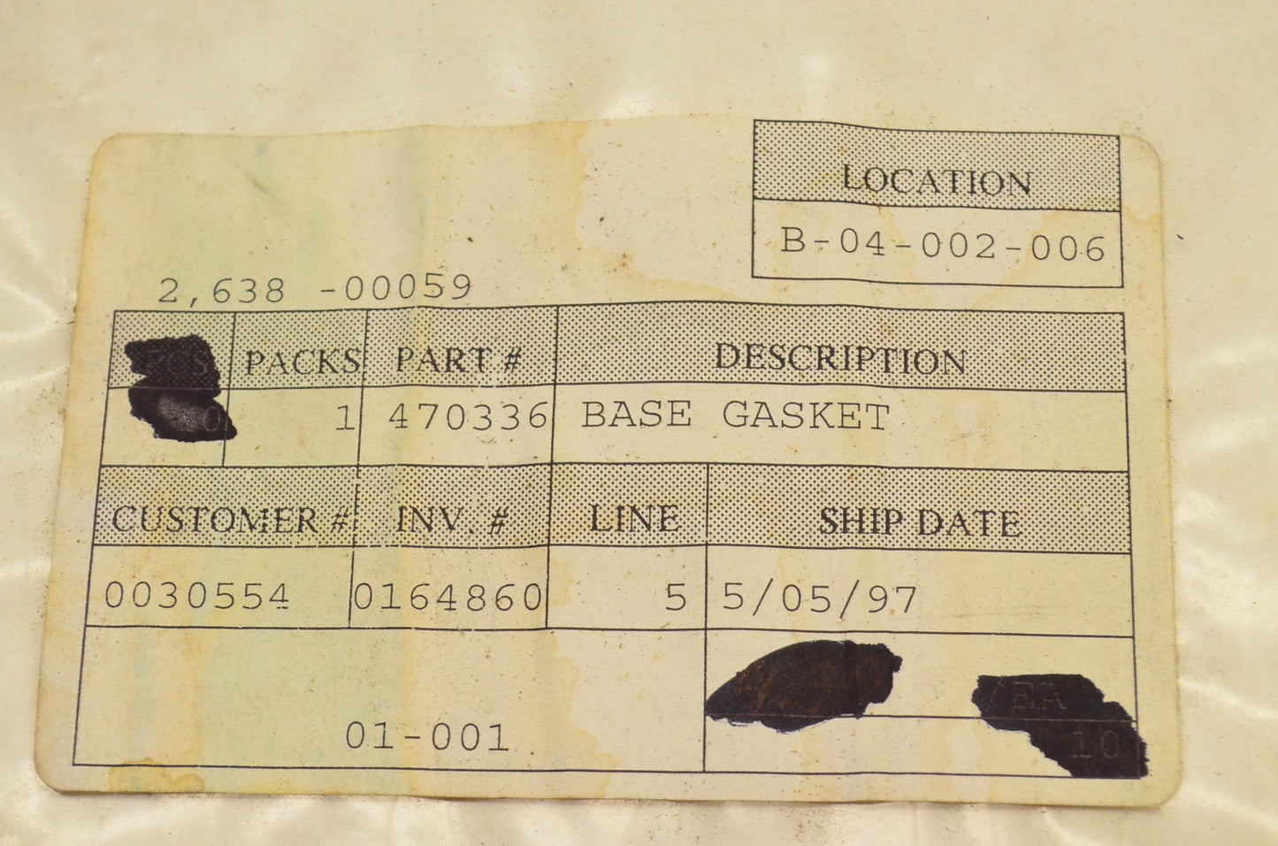 Stens 470336, 47 041 07 Base Gasket NOS