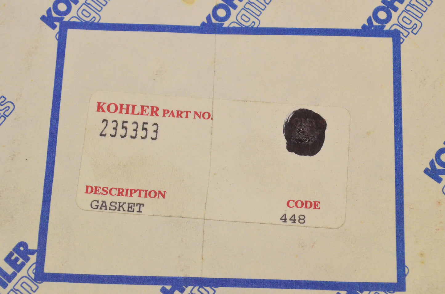 Kohler 235353 Base Gasket NOS