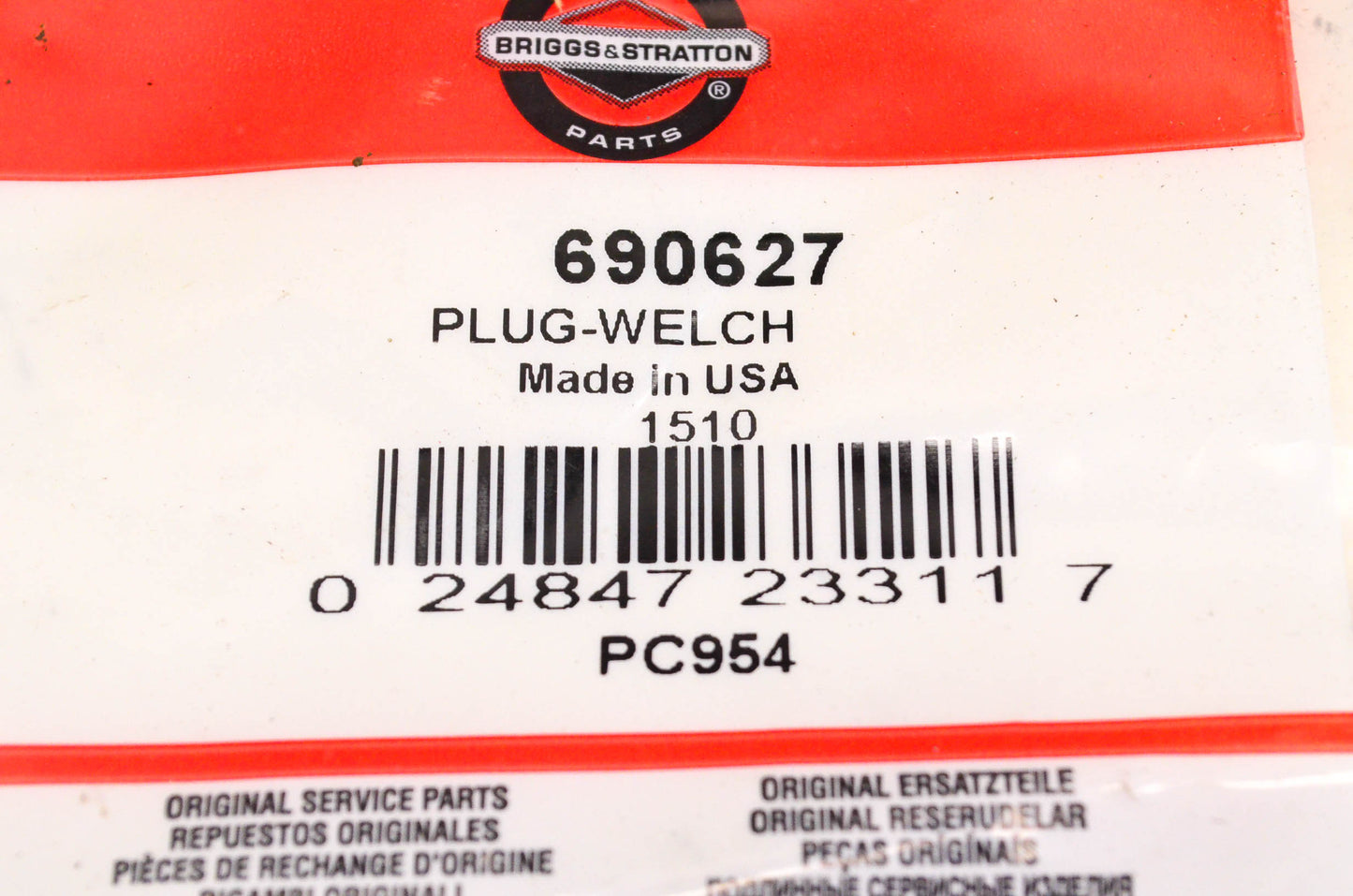 New OEM Briggs & Stratton 690627 Welch Plug NOS
