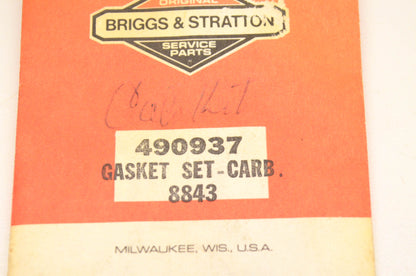 New OEM Briggs & Stratton 490937, 8843 Carburetor Gasket Kit NOS