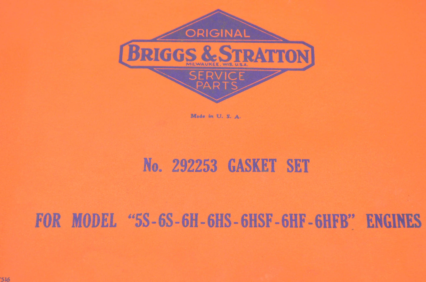 New OEM Briggs & Stratton 292253 Gasket Kit NOS