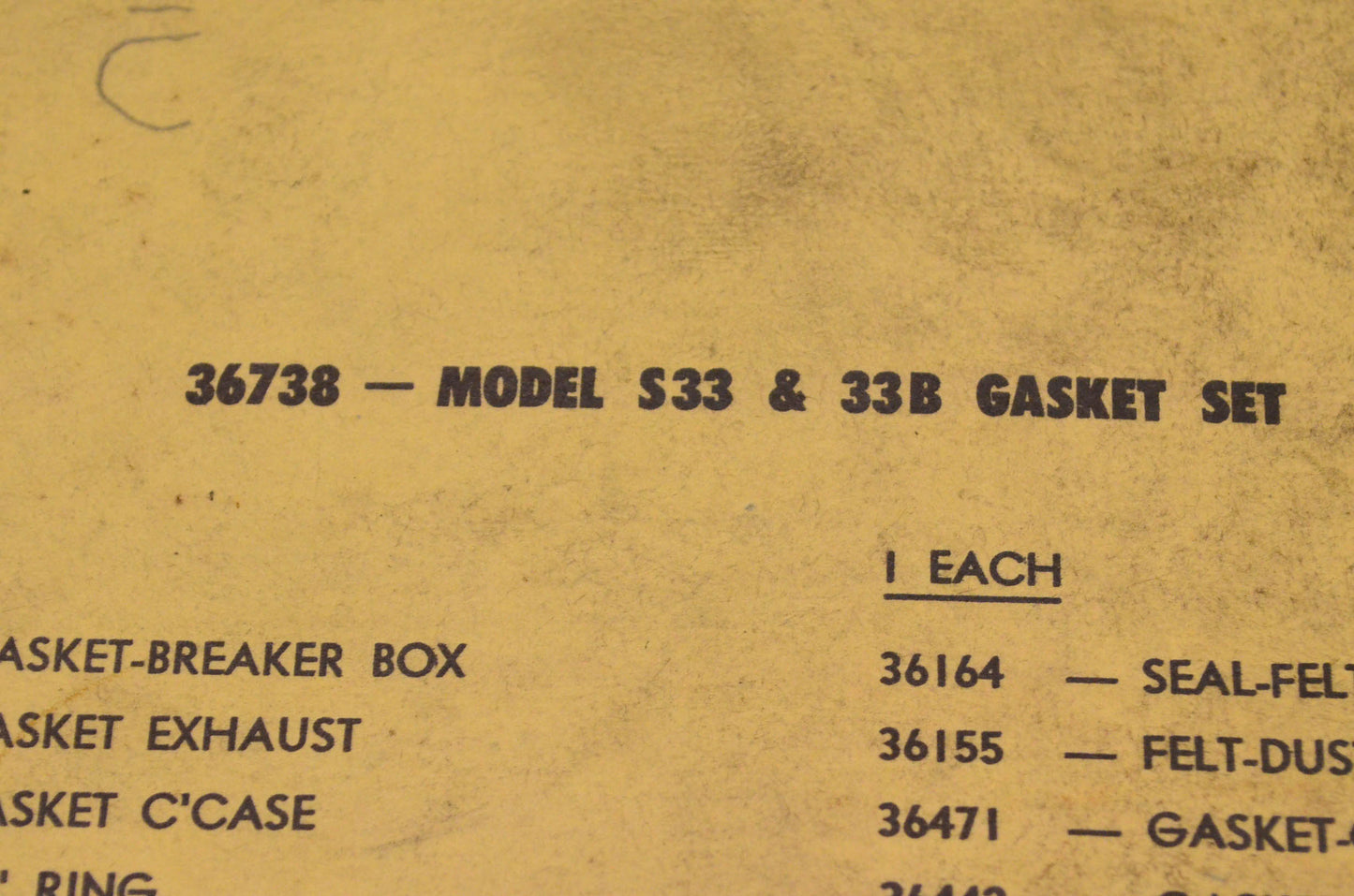 New OEM Briggs & Stratton 36738 Gasket Kit NOS