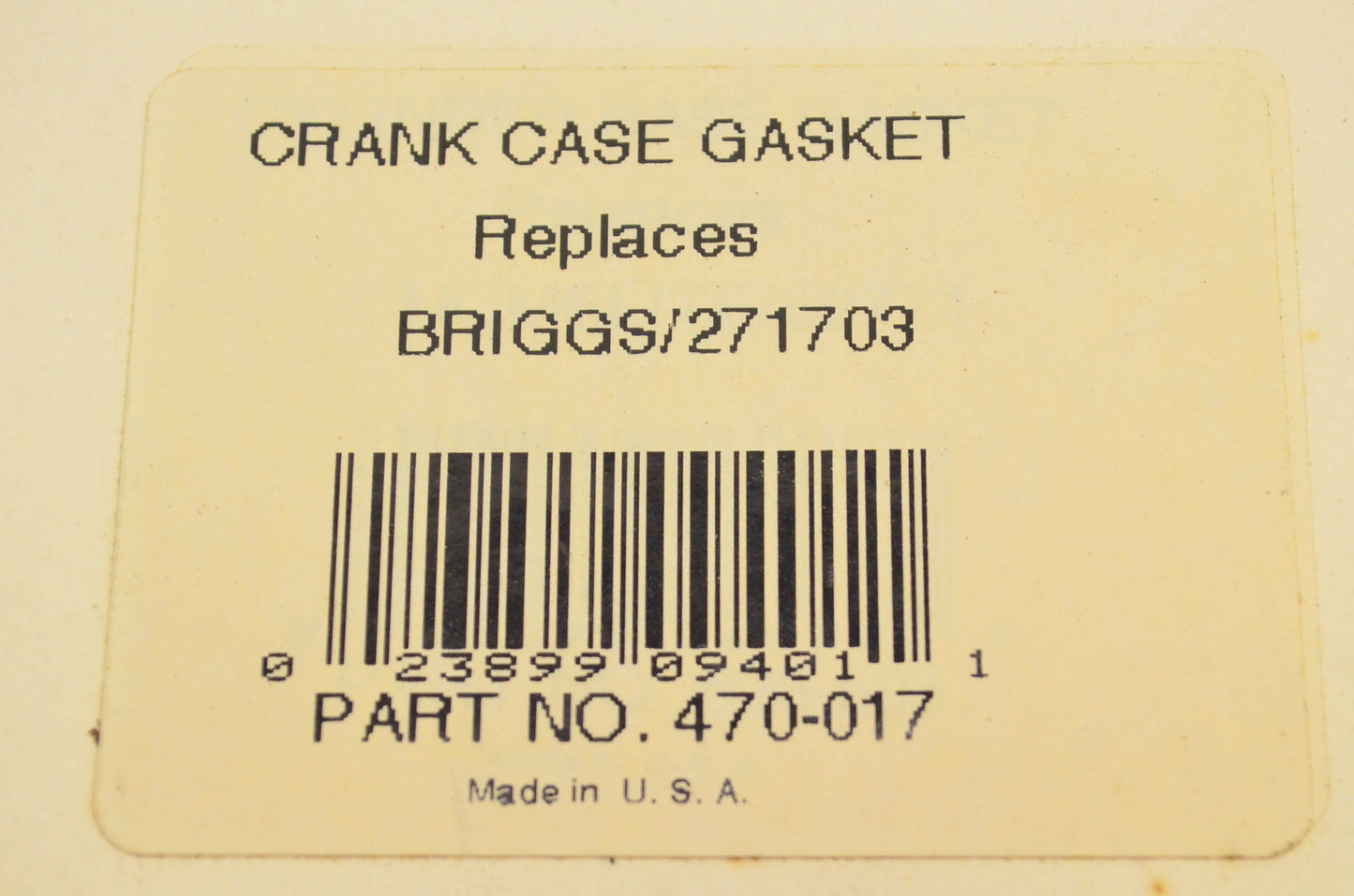 Stens 470-017, 271703 Crankcase Gasket NOS