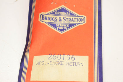 New OEM Briggs & Stratton 260136 Choke Return Spring NOS