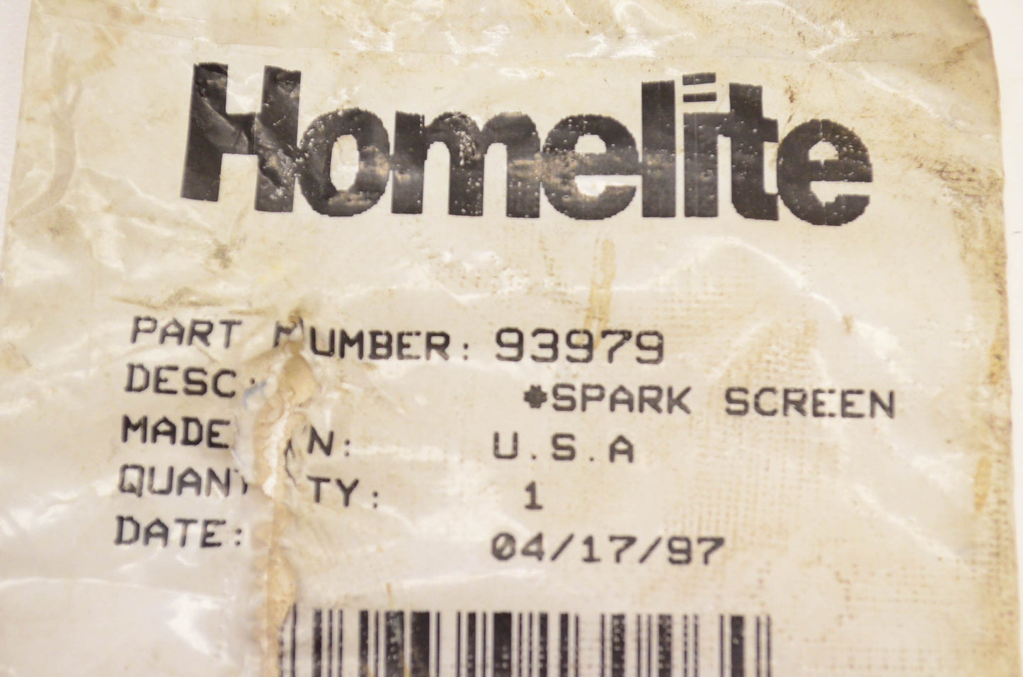 Homelite 93979 Spark Screen NOS