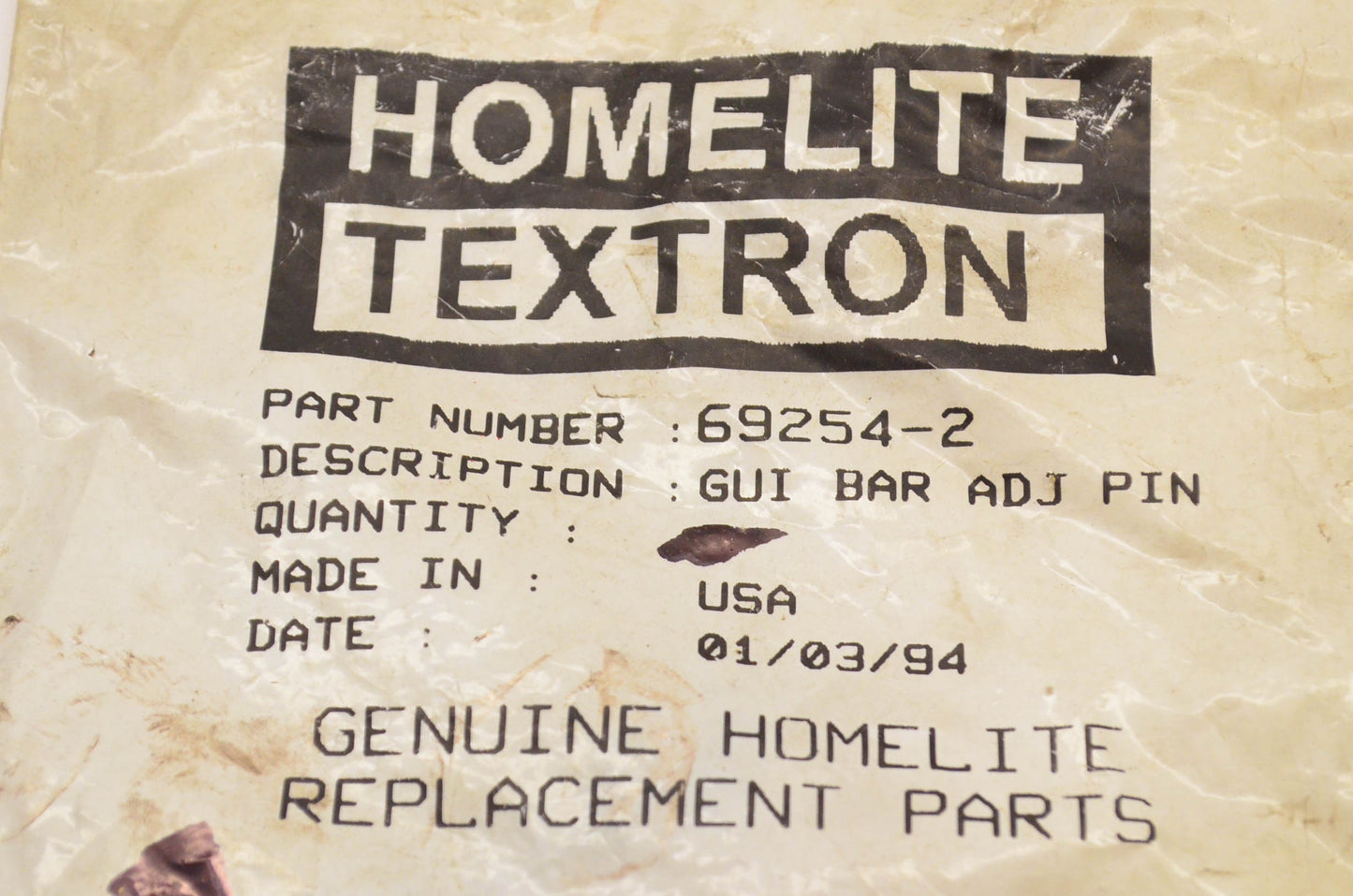 Homelite 69254-2, 692542 Guide Bar Adjusting Pin NOS