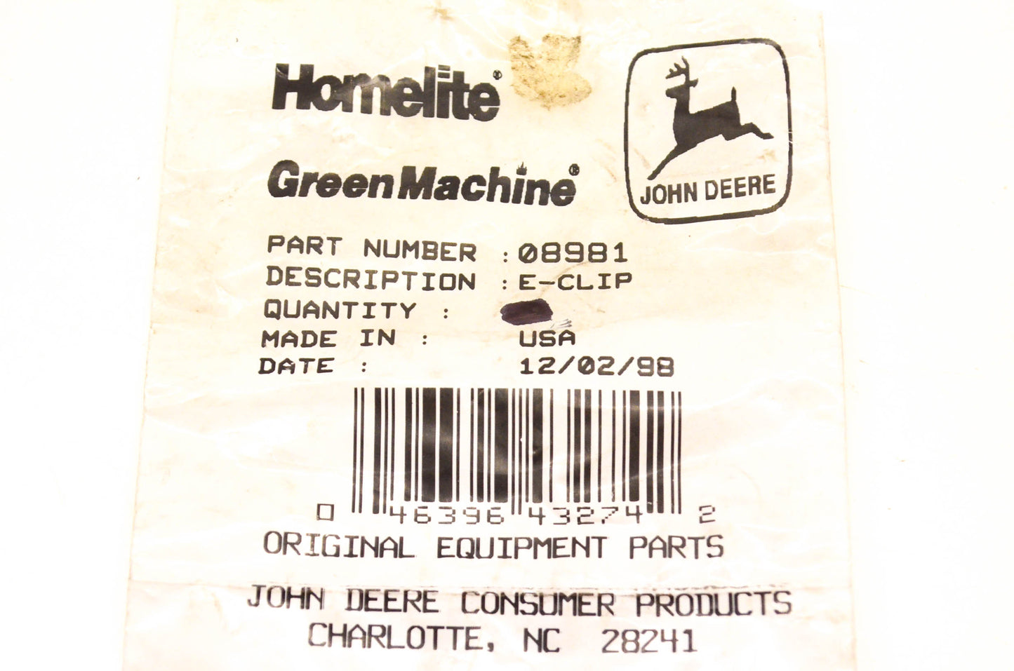 Homelite 08981 E-Ring NOS